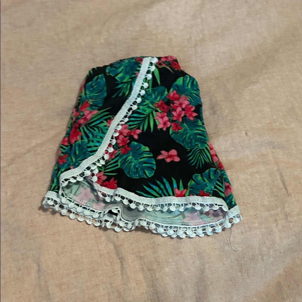 Floral Tropical Skirt with Lace Trim